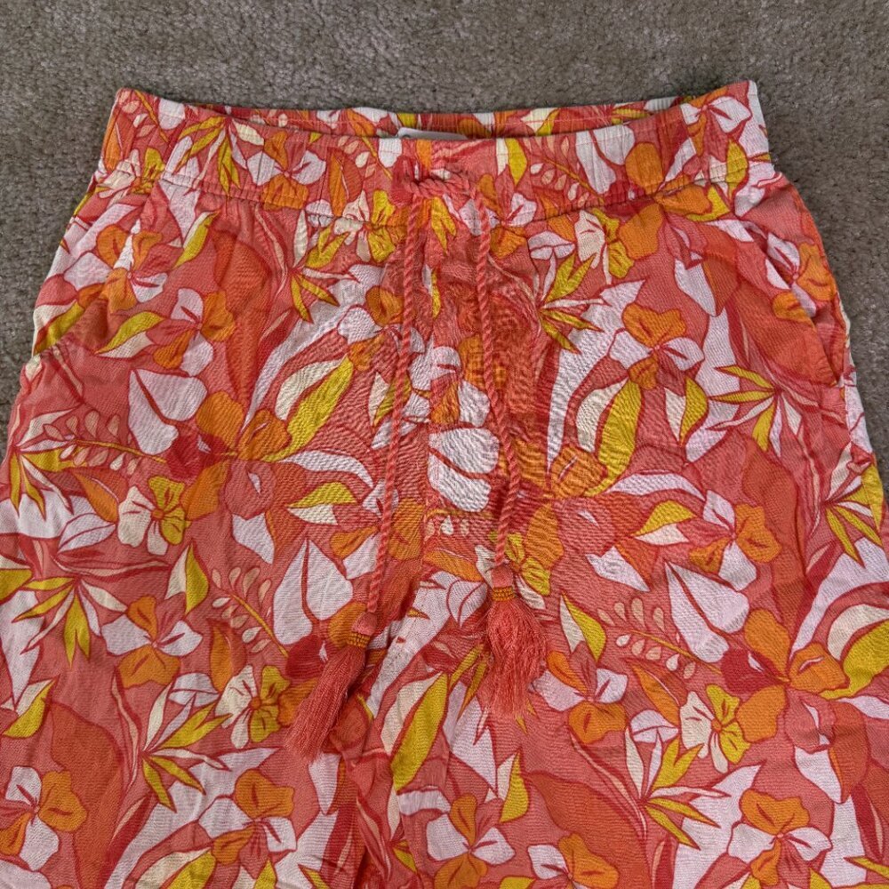 C&C California Linen Blend Sz L Wide Leg Cropped Colorful Floral Boho Pants E554 - Picture 2 of 11